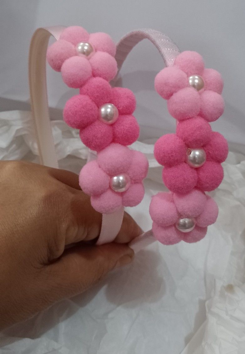 Adorable Pom-Pom Pink Hair Band (Set of 2)