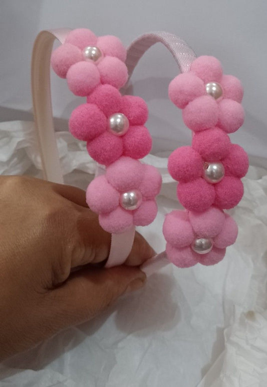Adorable Pom-Pom Pink Hair Band (Set of 2)