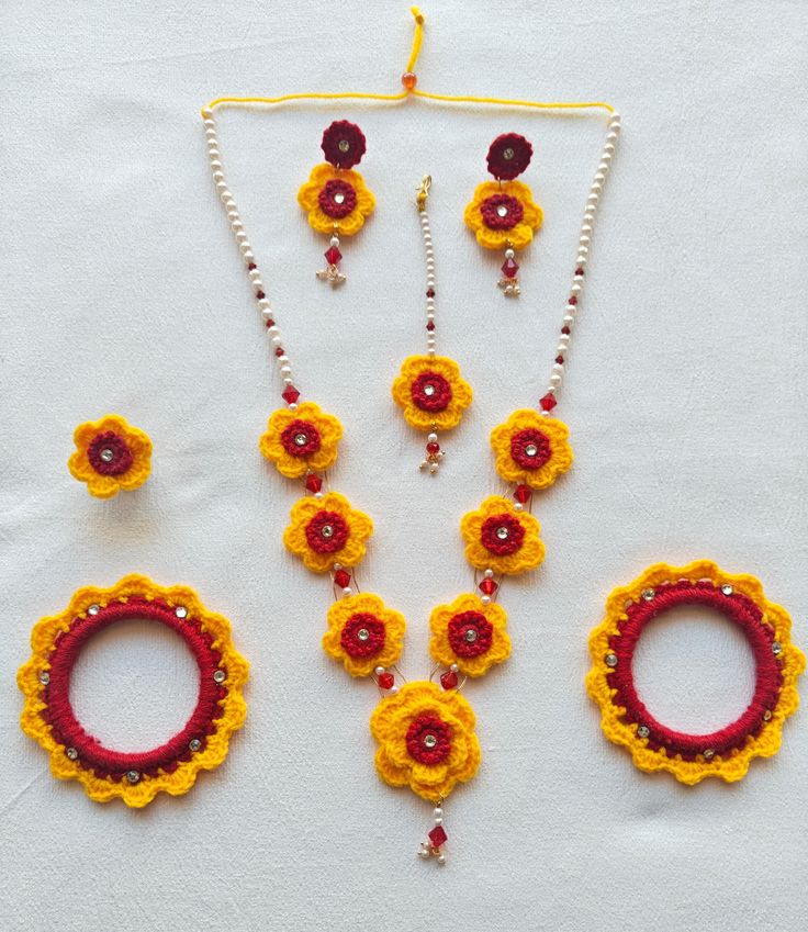 Crochet- Haldi_Teej_Navratri_Karvachauth Full Necklace Set (7 Piece)