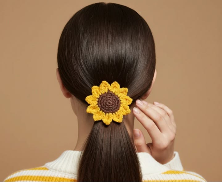 Crochet- Sunflower Hair Tie