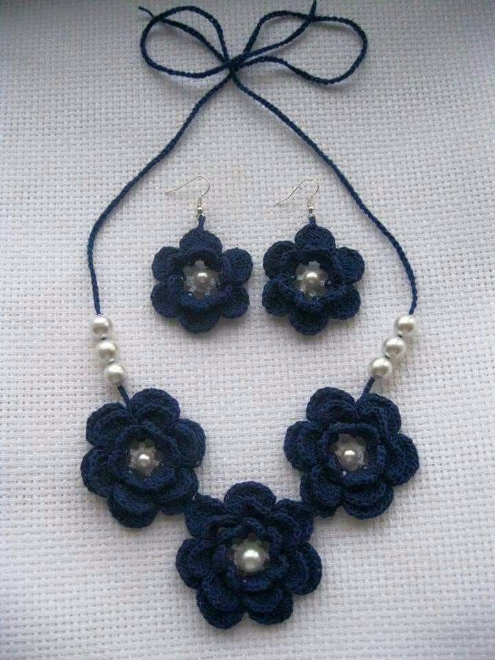 Crochet- Pearl Necklace & Earrings Set