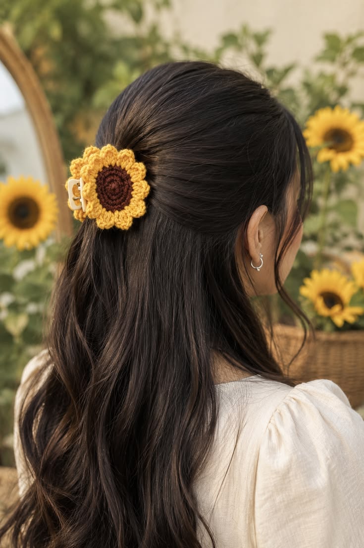 Crochet- Sunflower Hair Claw