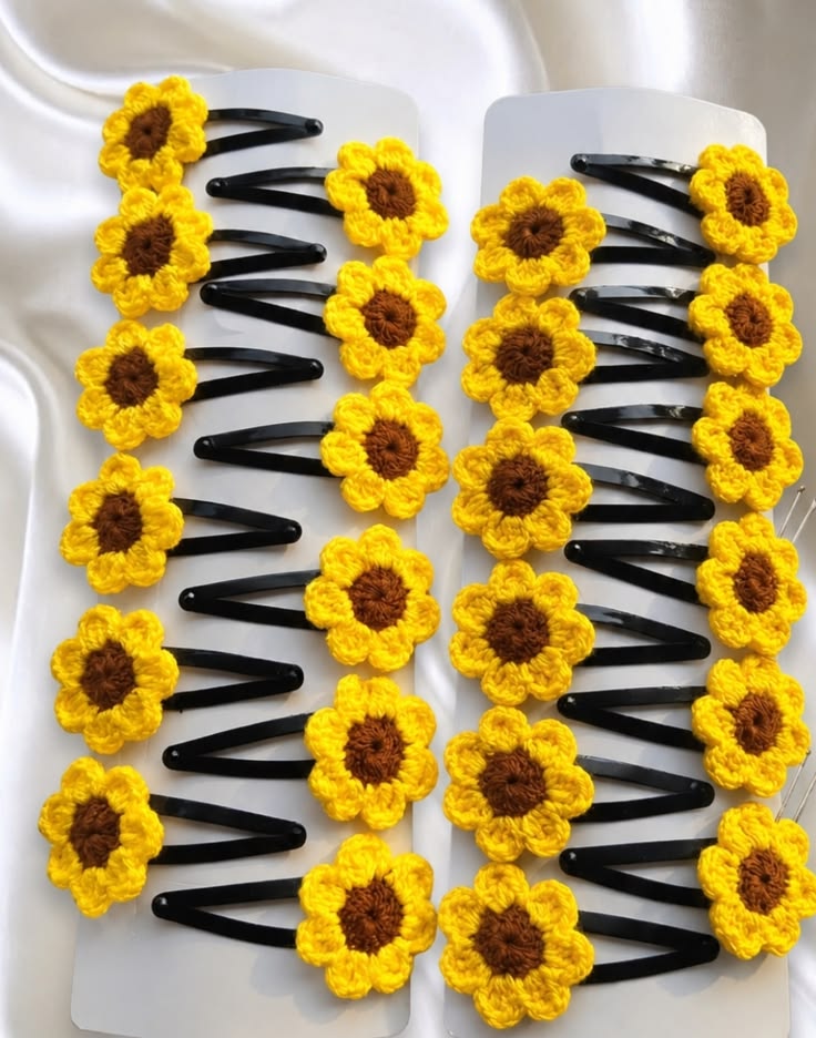 Crochet- Sunflower Hair Clips (Set of 12)